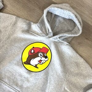 Buc-ees‎ Gray Beaver Logo Kangaroo Pocket Unisex Classic Sweatshirt Hoodie Sz M